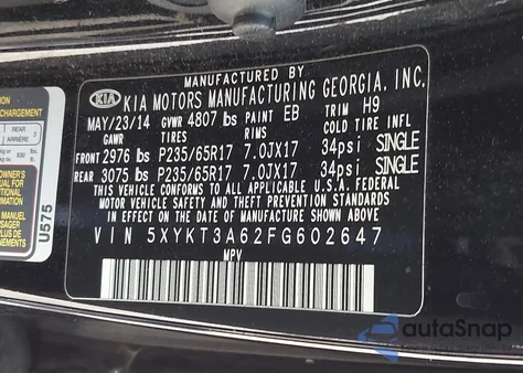 2015 Kia Sorento Lx from USA, damaged, VIN 5XYKT3A62FG602647